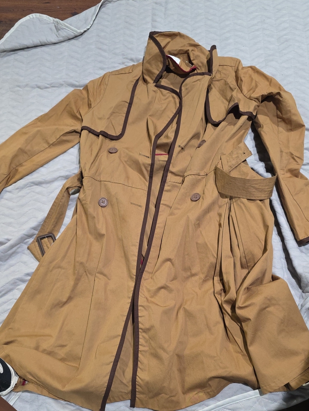 Anthropologie Camel Trench Coat with Dark Trim